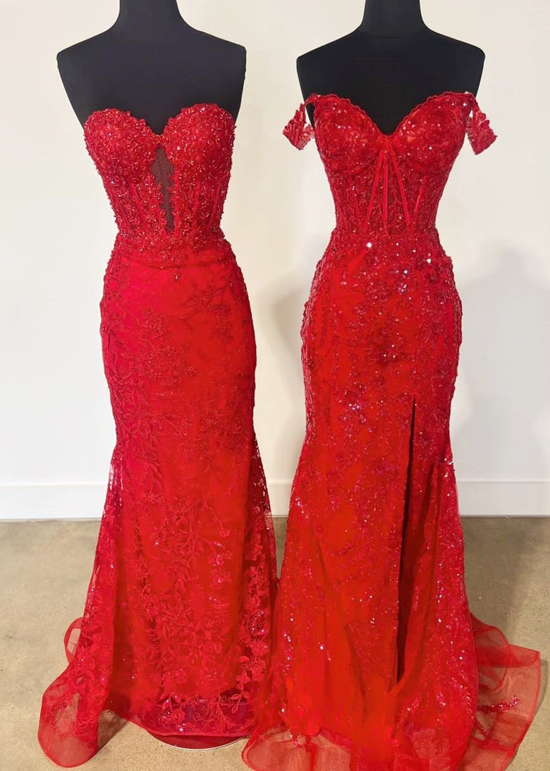 Terry | Vestidos de fiesta largos de sirena con apliques de encaje y escote corazón en negro