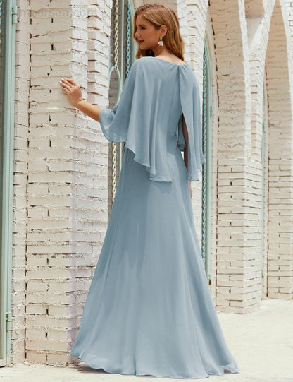 Vestido de dama de honor Sunnderly para mujer, de gasa, manga larga y cuello en V, vestido formal para boda o fiesta SY28018 