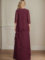 Vestido de gasa para madre de la novia con escote redondo y largo hasta el suelo
