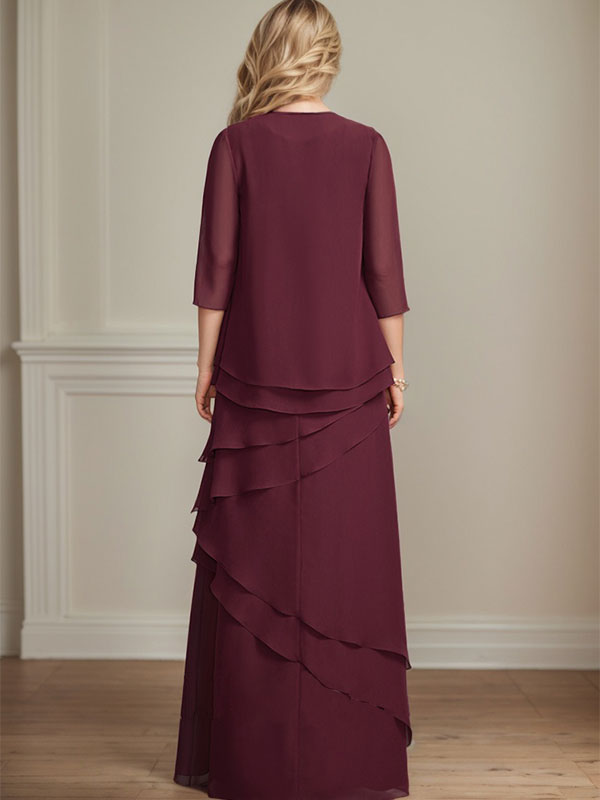 Vestido de gasa para madre de la novia con escote redondo y largo hasta el suelo