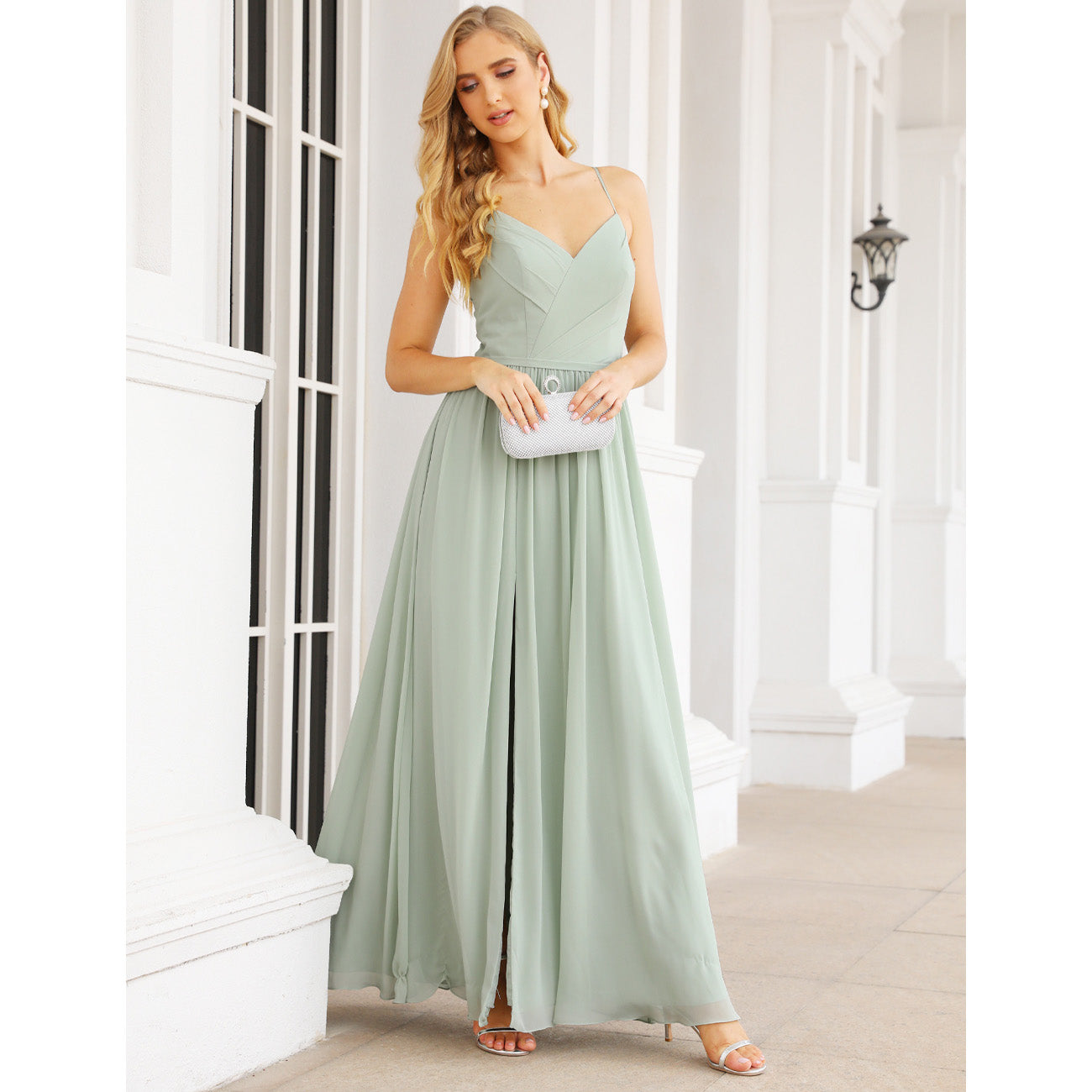 Vestidos de dama de honor con tirantes finos para mujer, de gasa, largos, formales, para fiesta y graduación 