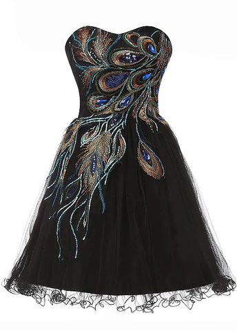 Vestido de cóctel corto elegante de tul satinado con cuentas y escote corazón, corte A, vestido negro para fiesta de bienvenida Y8483