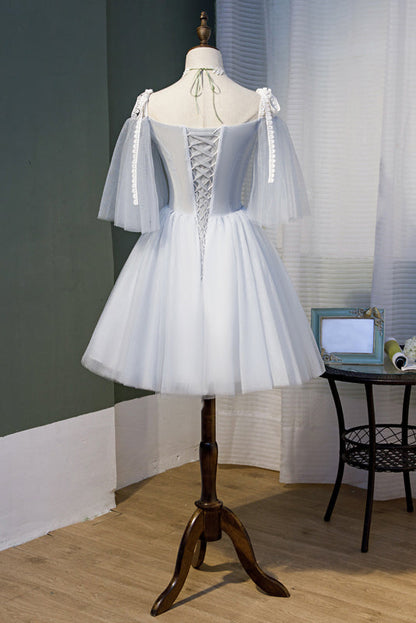 Robe de soirée princesse chic sans manches en tulle avec appliques en dentelle 