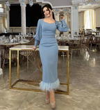 Modisches, trendiges Abendkleid im Meerjungfrau-Stil mit quadratischem Ausschnitt und besonderem Anlass Y4855