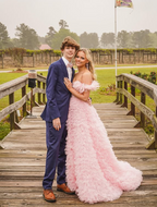 Pink Tulle Ruffled Gown Tulle Prom Dress Corset Tulle Evening Dress Y6093