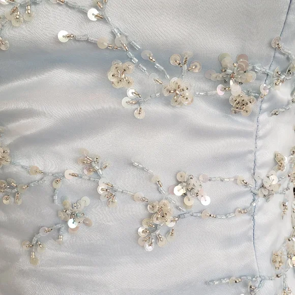 Elegante vestido de fiesta azul hielo con lentejuelas y cuentas, vestido de fiesta de tul en capas, corte A, Y7931