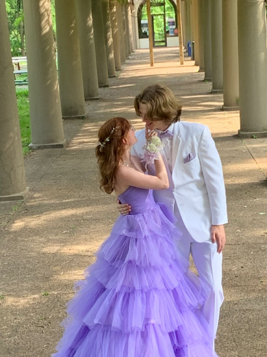 Lila A-Linie Tüll Lagen Ballkleid Lila Abendkleid Y2604
