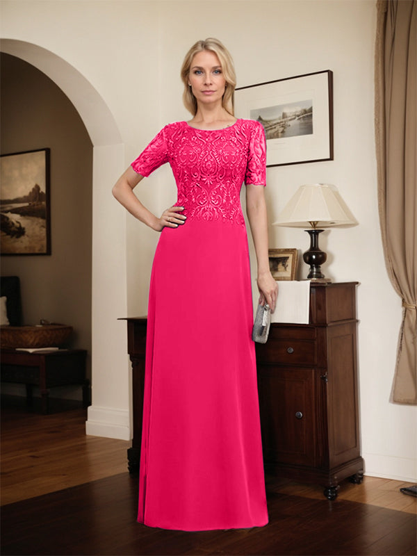 Vestido de gasa con encaje y lentejuelas para madre de la novia, corte A, largo hasta el suelo