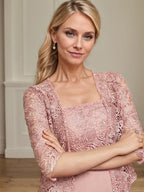 Vestido de gasa con encaje y lentejuelas para madre de la novia, corte A, largo hasta la rodilla
