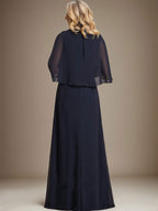 Vestido de gasa para madre de la novia, corte A, escote en V, largo hasta el suelo, con volantes en cascada y broche de cristal