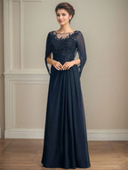 Vestidos de madre de la novia de corte A/princesa, largo hasta el suelo, con escote redondo, plisados ​​y lentejuelas