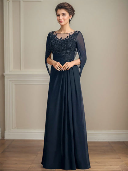 Vestidos de madre de la novia de corte A/princesa, largo hasta el suelo, con escote redondo, plisados ​​y lentejuelas