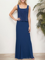 Vestido de dos piezas con efecto metálico y chaqueta