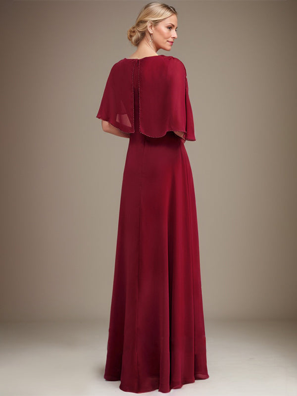 A-Linie U-Ausschnitt Bodenlang Chiffon Spitze Kleid für die Brautmutter mit Pailletten und Perlen 