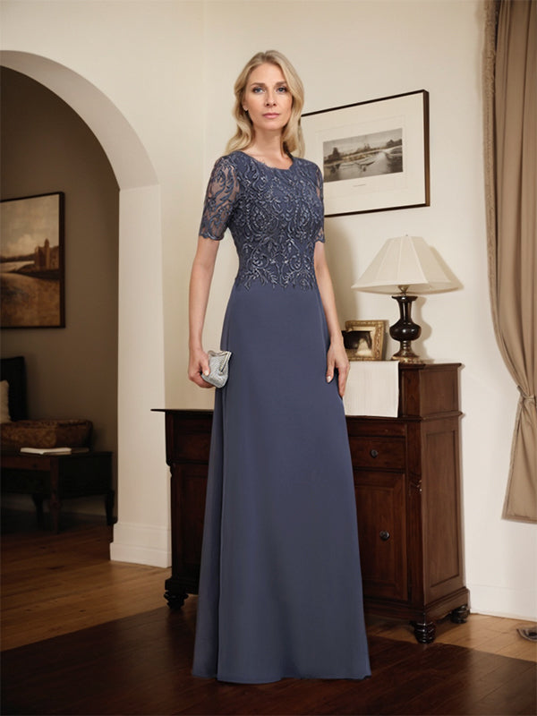 Vestido de gasa con encaje y lentejuelas para madre de la novia, corte A, largo hasta el suelo