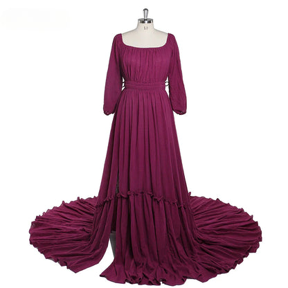 Off Shoulder Full Sleeves Round Neck Cotton Maternity Dresses for Photo Shoot Baby Shower Dress for Pregnant Woman Sunnderly 2025