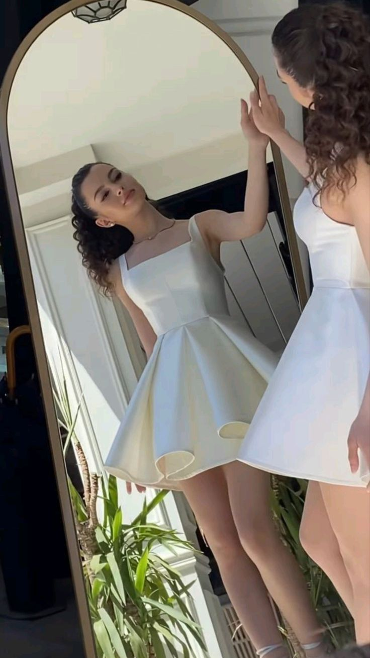 Elegante vestido de fiesta corto de satén color marfil con tirantes en forma de A, vestido de cumpleaños Y7658