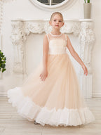 Vestido rosa de tul y organza con corte en A hasta el suelo (010226975)