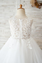 A-line Tulle Knee-length First Communion Flower Girl Dress