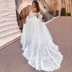 RODDRSYA Beach Wedding Dresses Lace Puff Sleeves Bridal Gowns Princess Off Shoulder Vestido De Novia Appliques Tulle Sweep Train-payinti