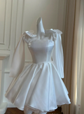 Vestido corto de satén blanco para fiesta de graduación, vestido de bienvenida Y8583