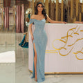 Elegant Sexy Light Blue Mermaid Evening Dresses 2023 One Shoulder High Split Party Prom Gowns Custom Made-payinti