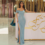 Elegant Sexy Light Blue Mermaid Evening Dresses 2023 One Shoulder High Split Party Prom Gowns Custom Made-payinti