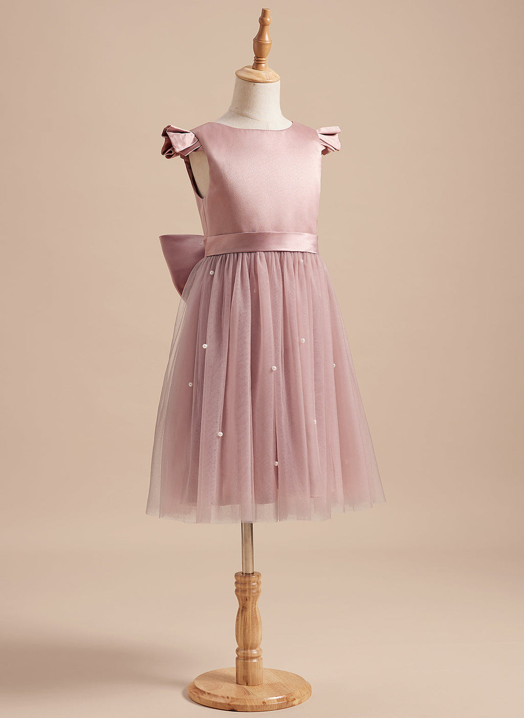 A-Linie Satin Tüll Knielanges Altrosa Kleid (2003227179) 