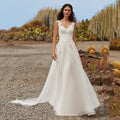 Simple A Line Wedding Dresses 2023 Sexy V Neck Sleeveless Lace Appliques Sweep Train For Women Bridal Gowns Buttons Back Robes-payinti