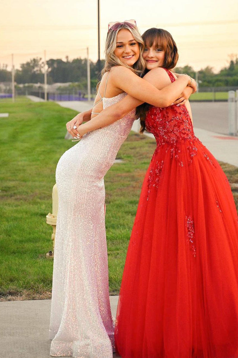 Rylee | Weißes, glitzerndes Meerjungfrauen-Ballkleid mit Pailletten