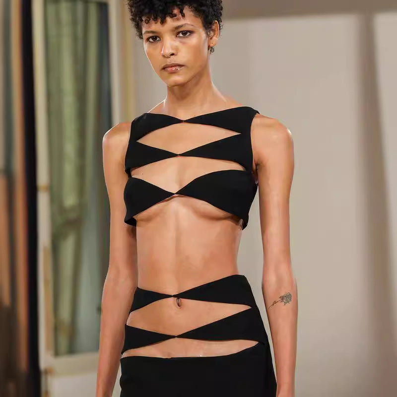 Chic Hollow-Out Two-Piece Bandage Dress Red Carpet Prom Dress