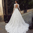 Wedding Dresses For Bride Long Sleeves Luxury Lace Backless High Neck Bridal Gown Appliques Vestidos De Boda-payinti