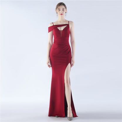Satin Sling Exhibition Bridesmaid Etiquette Evening Dress