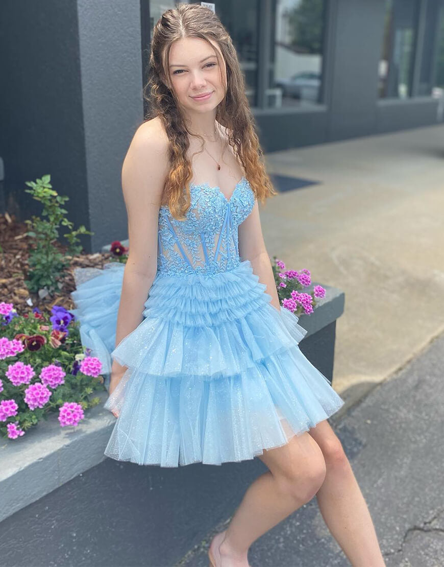 Ivy | Kurzes A-Linien-Heimkehrkleid aus Spitze mit Herzausschnitt