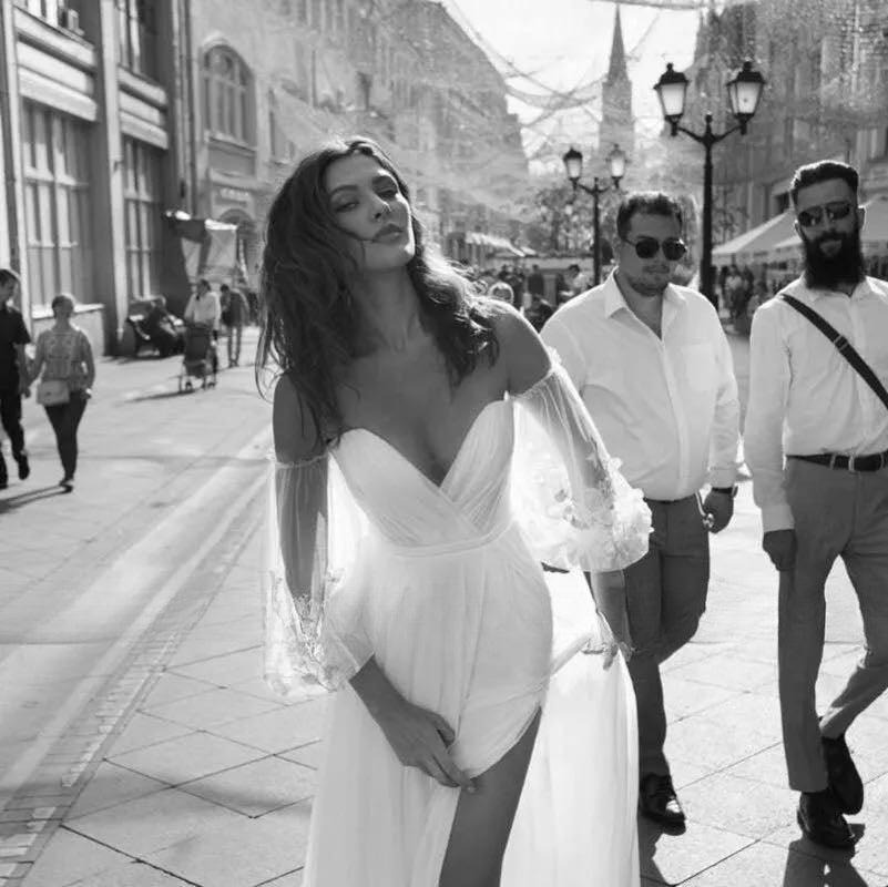 Custom Made Boho Wedding Dress Chiffon Lace Vintaging Gowns Split Side Sexy Beach Bridal Dressee Wedds Cheap Mariage-payinti
