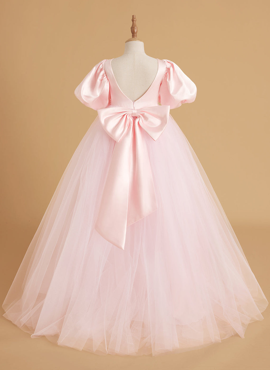 A-Linie Satin Tüll Kurzarm Blumenmädchenkleid 