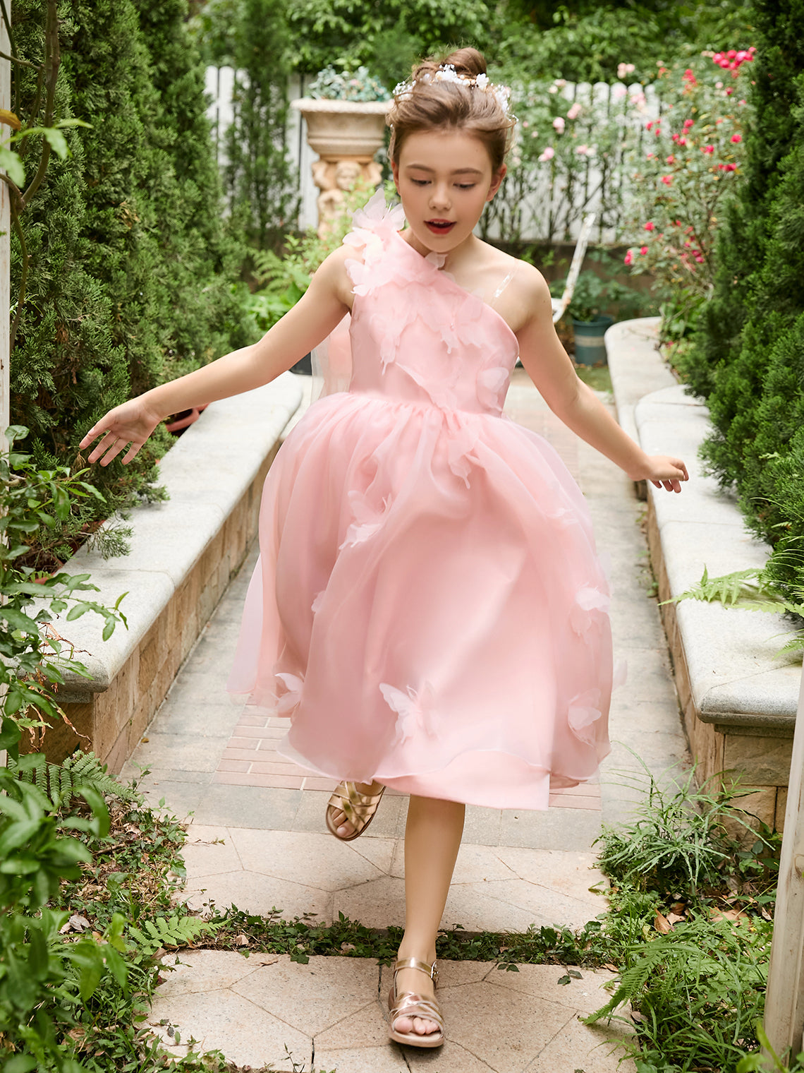A-Linie Organza Tee-Länge Rosa Kleid (010220821) 