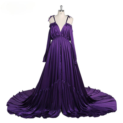 Elegant Shoulderless Stain Long Maternity Dresses for Photo Shoot Maxi Gown Pregnancy Shooting Dress Photo Shoot Props SY21721