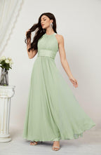 Vestido formal de fiesta Sunnderly de gasa con cuello halter, largo y sin mangas, para dama de honor SY2802 