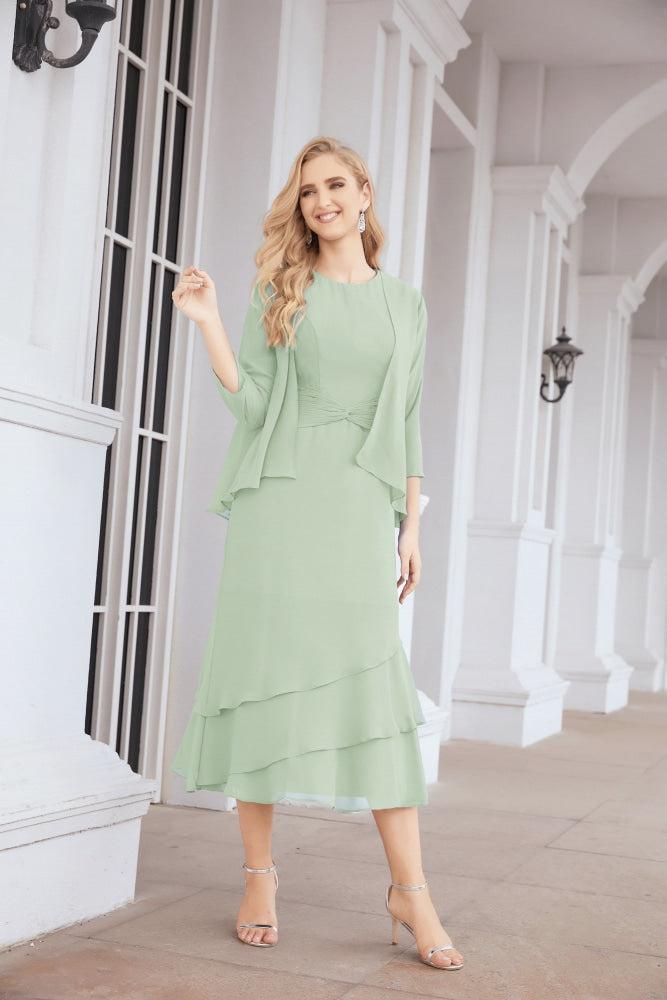Vestido formal de fiesta Sunnderly de dos piezas, corte A, para madre de la novia, SY28072 