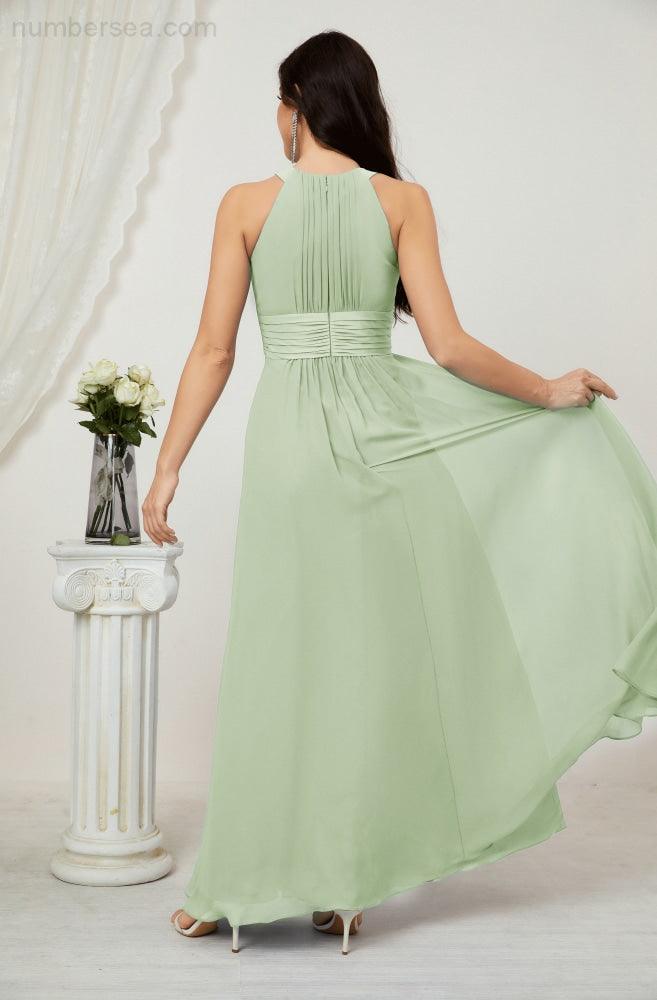 Vestido formal de fiesta Sunnderly de gasa con cuello halter, largo y sin mangas, para dama de honor SY2802 