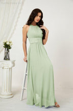 Vestido formal de fiesta Sunnderly de gasa con cuello halter, largo y sin mangas, para dama de honor SY2802 