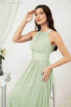 Vestido formal de fiesta Sunnderly de gasa con cuello halter, largo y sin mangas, para dama de honor SY2802 