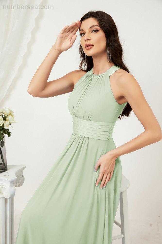 Vestido formal de fiesta Sunnderly de gasa con cuello halter, largo y sin mangas, para dama de honor SY2802 