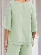 Elegante vestido de dos piezas para madre de la novia, talla grande, pantalón, capas con volantes, bata plateada SY28064 