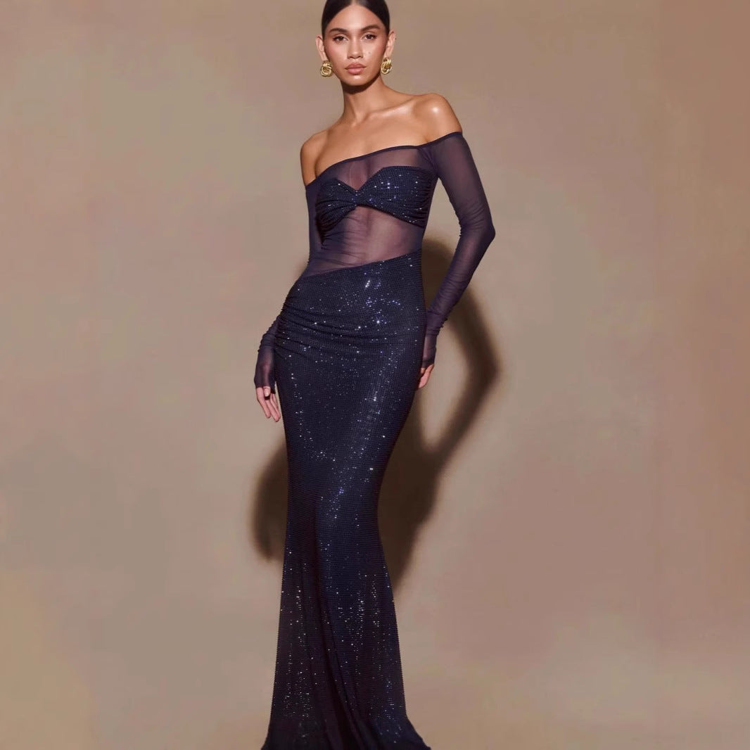 Chic One-Shoulder Rhinestone Fitted Prom Dress