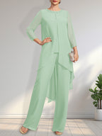 Vestido de gasa para madre de la novia con lentejuelas y abalorios, largo hasta el suelo y mono/pantalón separado