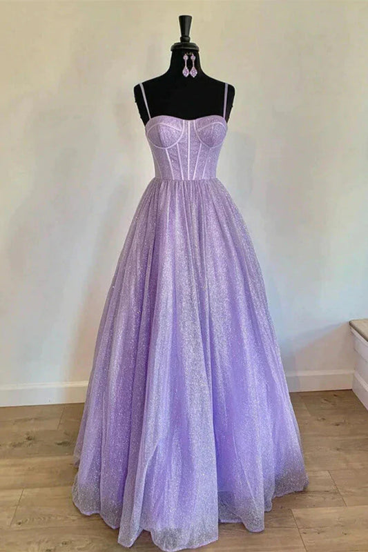 Glitzernde A-Linie Spaghettiträger Sweetheart Ballkleider, Abendkleider