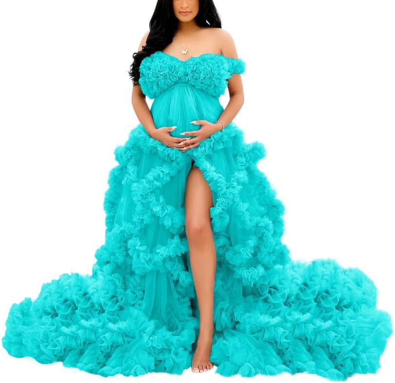 Tulle Dress for Maternity Photoshoot Puffy Ruffles Illusion Bridal Lingerie Bathgown SY055