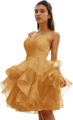 Vestido corto de tul con volantes para mujer, vestido de fiesta formal con escote en V y tutú para regreso a casa 